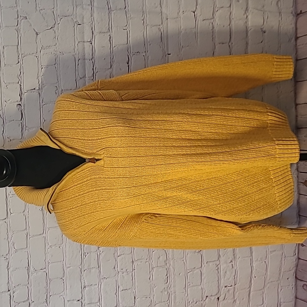 Men's Vintage Neiman Marcus XL Sweater 1/4 Zip Cotton Knit Collared Gold Yellow